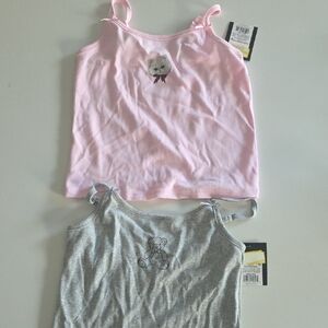 Pink and Gray Girls' Tank Tops - Kitten & Bear Embroidery